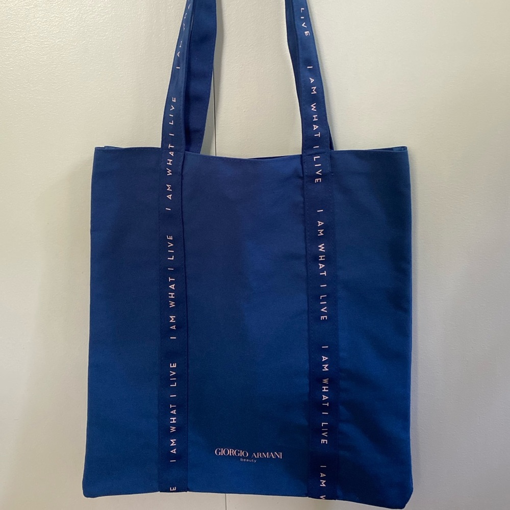 GIORGIO ARMANI Dark Navy Blue & Baby Pink Canvas Tote Bag